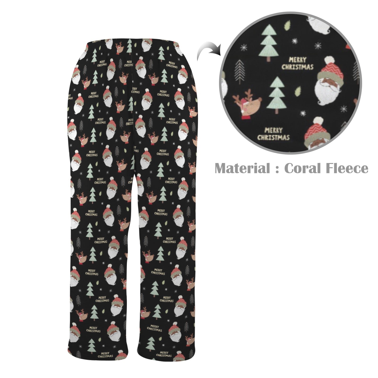 Classic Black Santa Men's Coral Fleece Pajama Pants