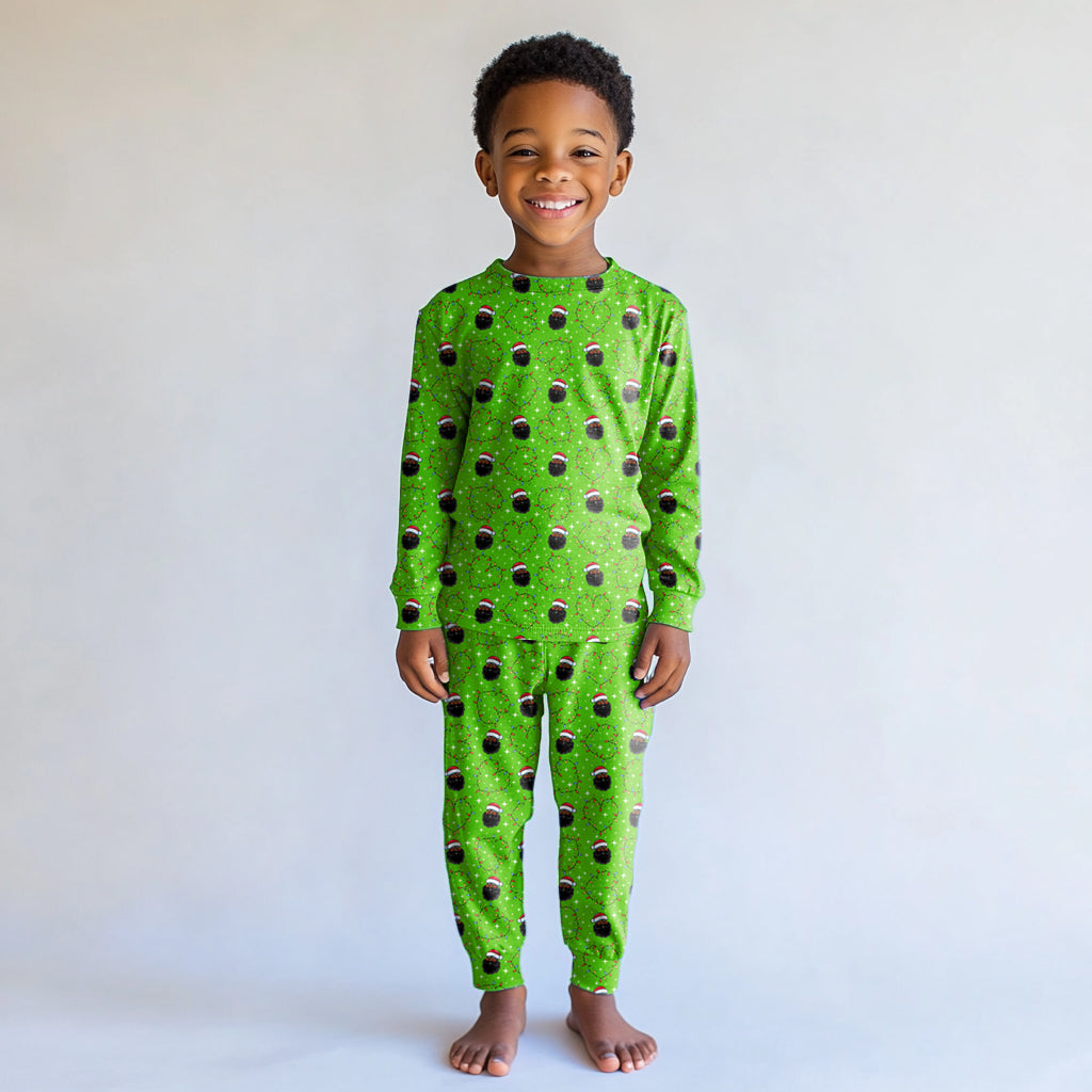 Santa's Heartstrings (Green) Kids' Pajama Set