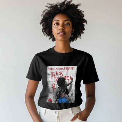 Love Support Respect  Black Women Ladies T-Shirt (back)