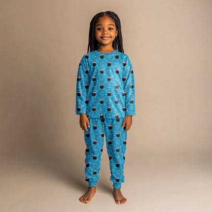 Santa's Heartstrings (Blue) Kids' Holiday Pajama Set