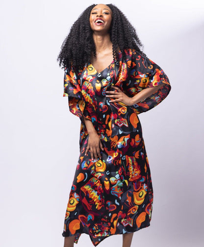 Afro Fusion Flame Kaftan Dress