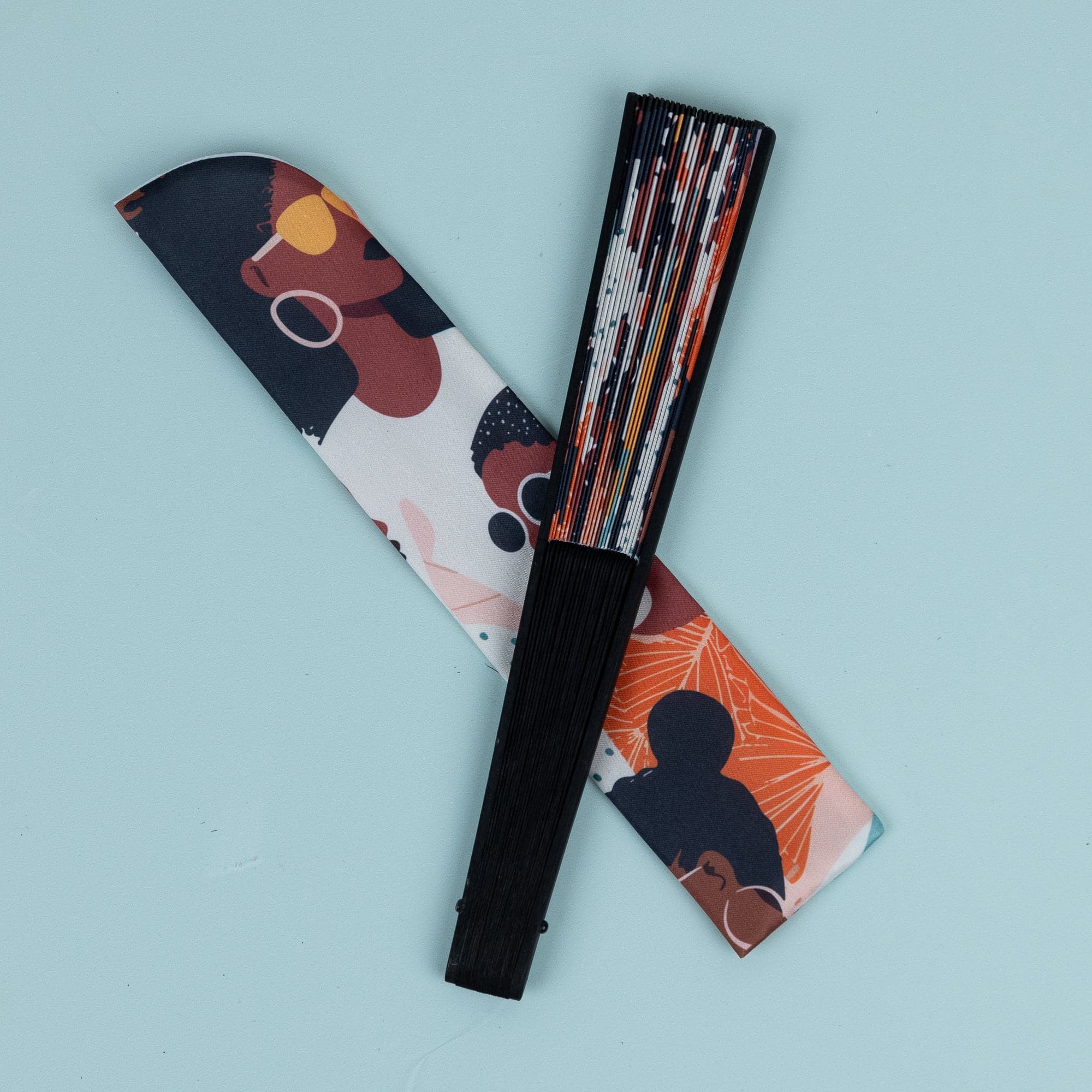 Mosaic Sisterhood Bamboo Hand Fan With Sleeve