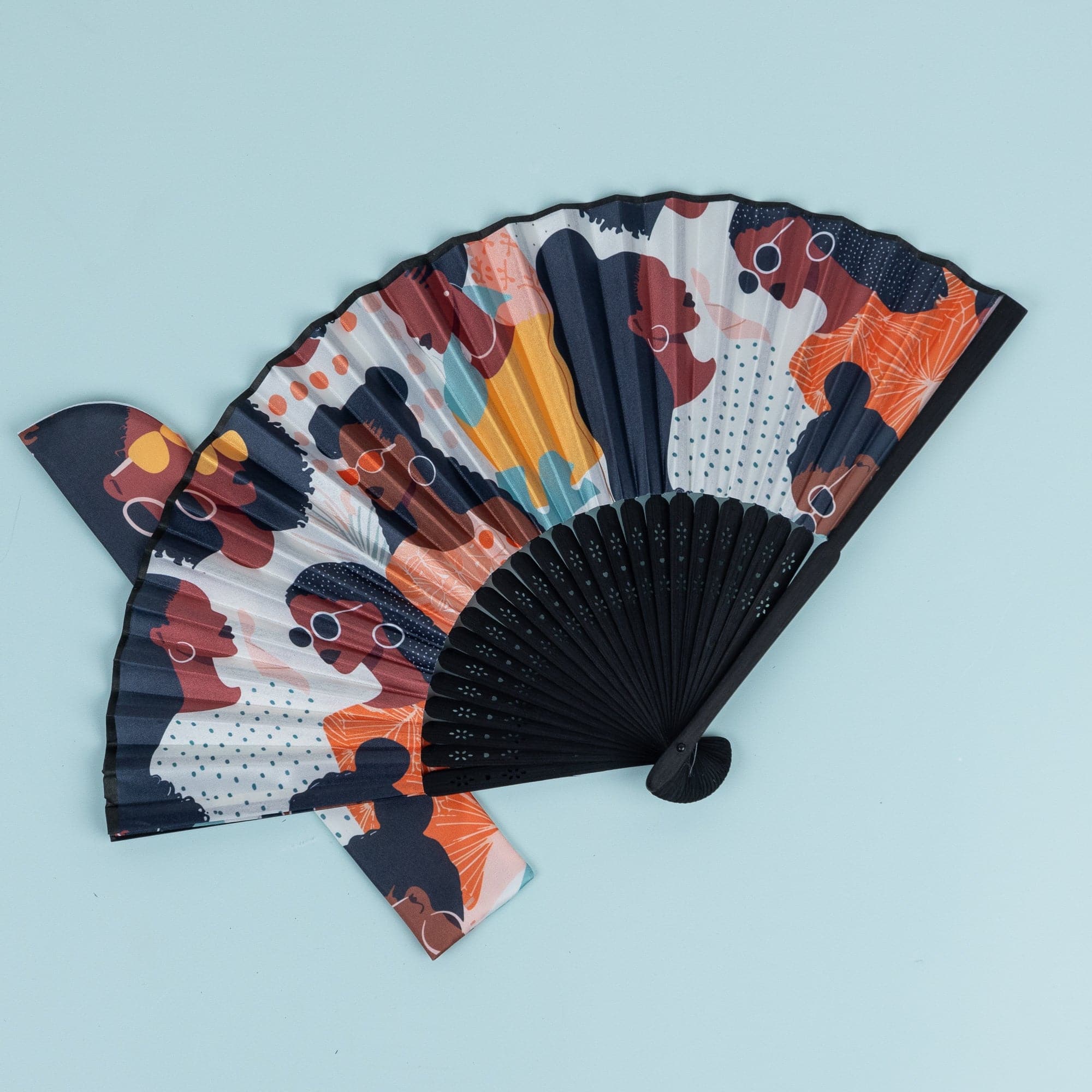 Mosaic Sisterhood Bamboo Hand Fan With Sleeve