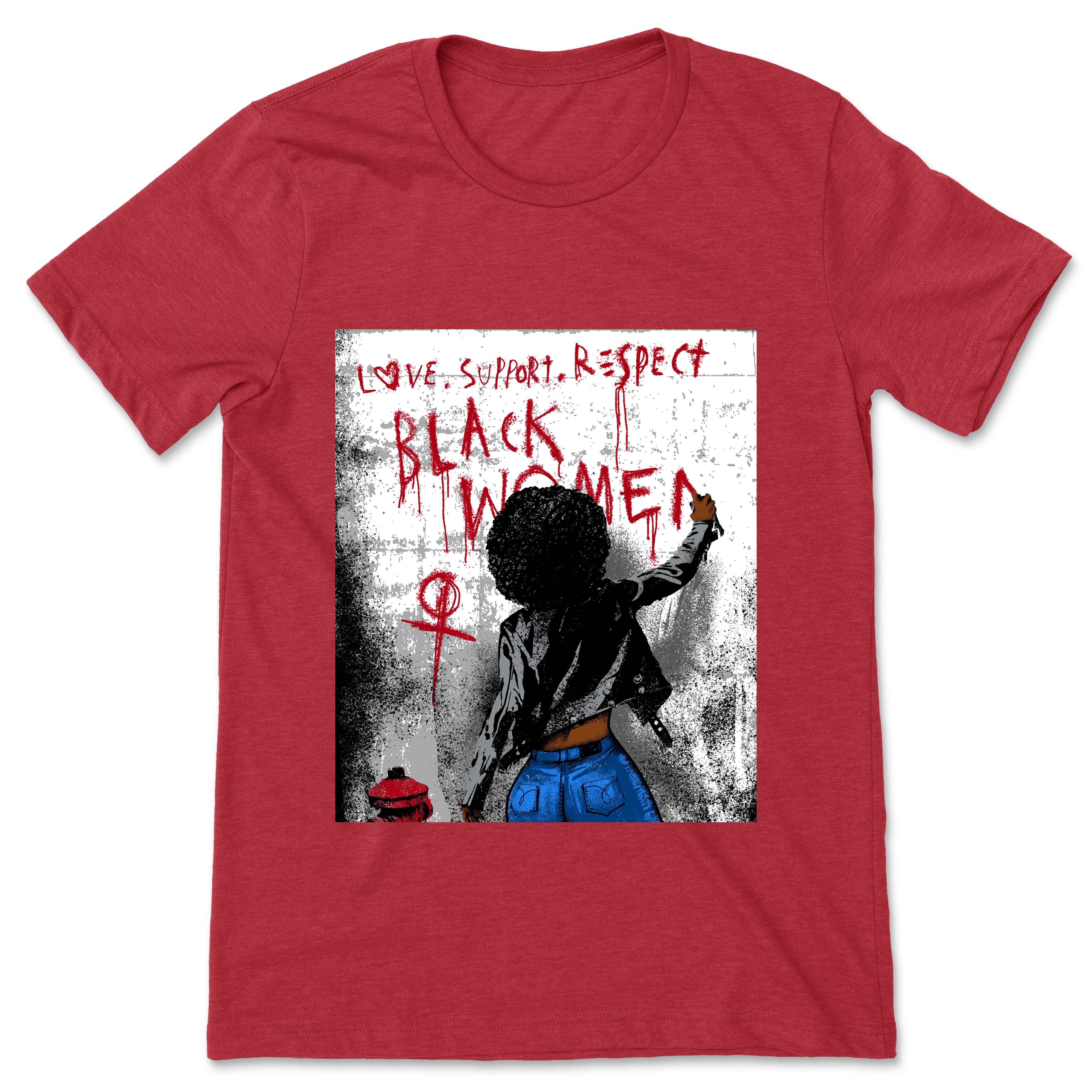 Love Support Respect  Black Women  Unisex T-Shirt (red)