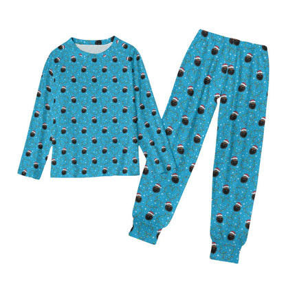 Santa's Heartstrings (Blue) Kids' Holiday Pajama Set