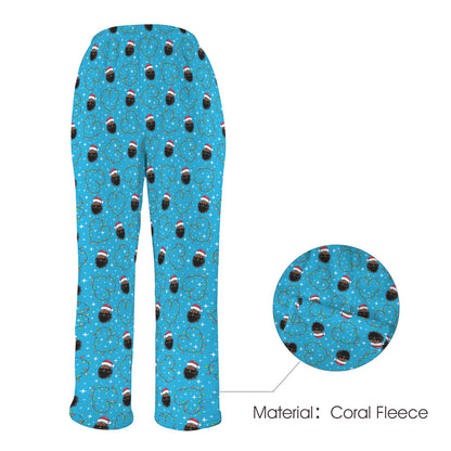 Santa's Heartstrings  (Blue) Women's Coral Fleece Pajama Pants