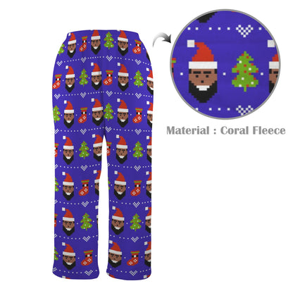 Digital Black Santa Men's Coral Fleece Pajama Pants