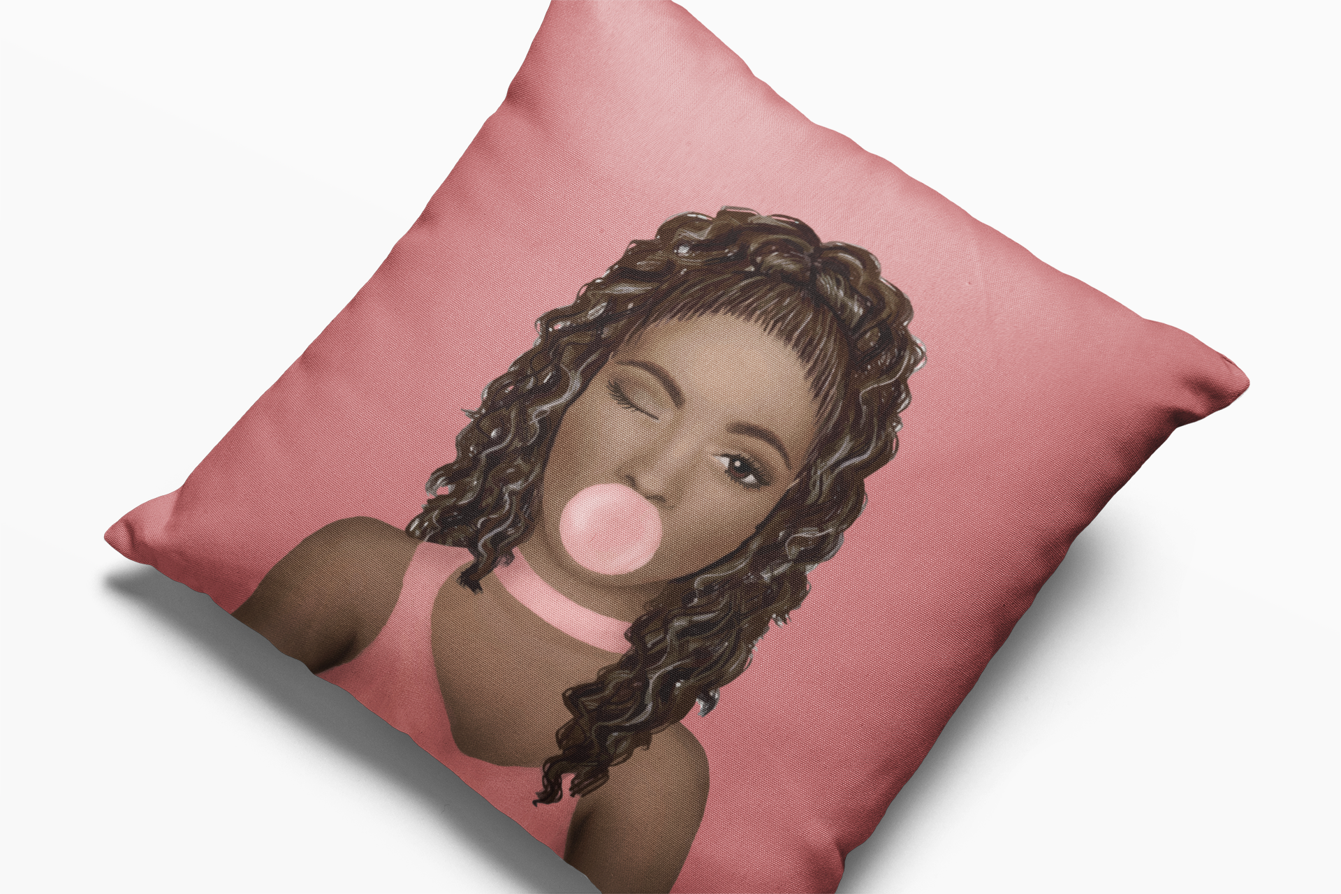 Wavy Hair Brown Sugar Girl Throw Pillow Cover