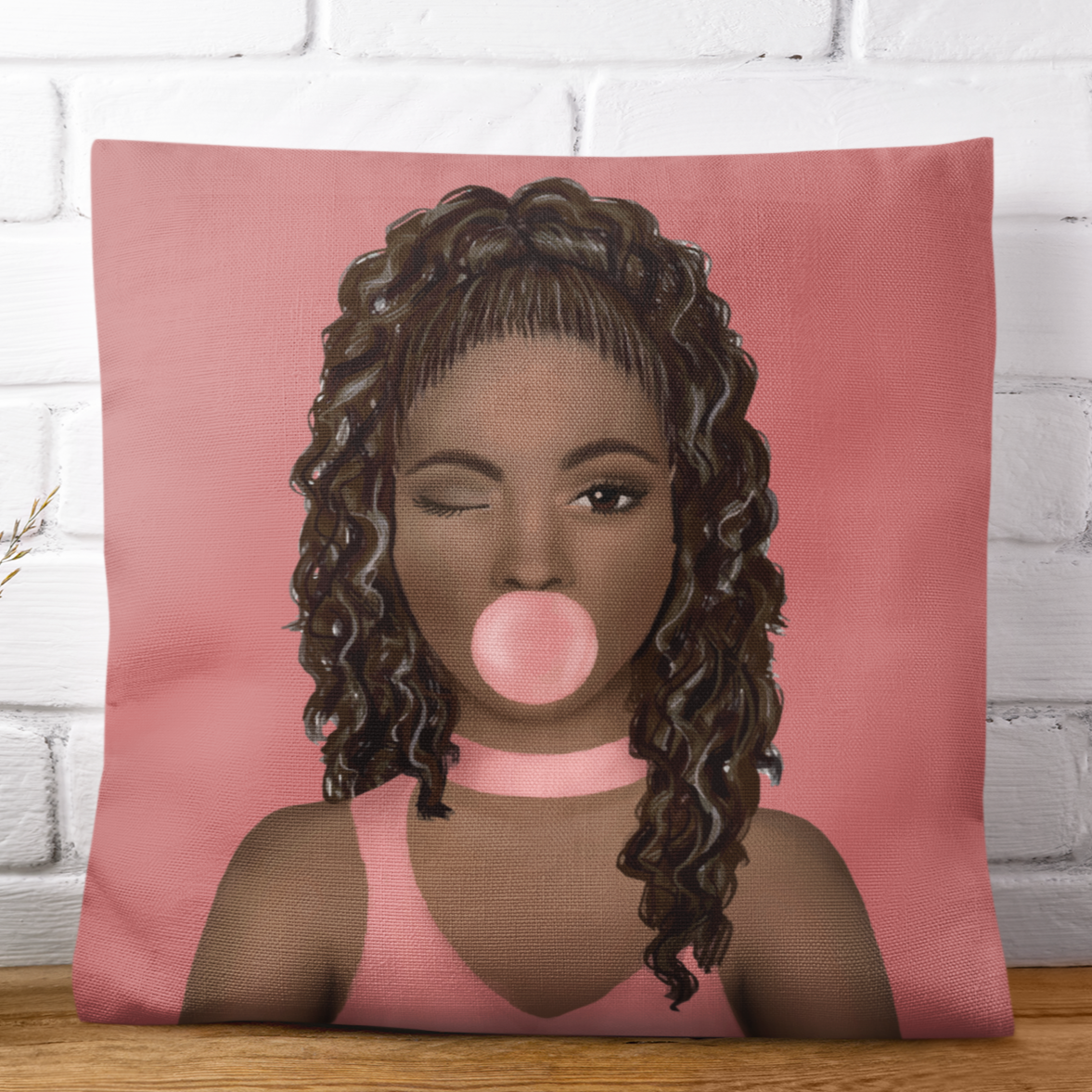 Wavy Hair Brown Sugar Girl Throw Pillow Cover