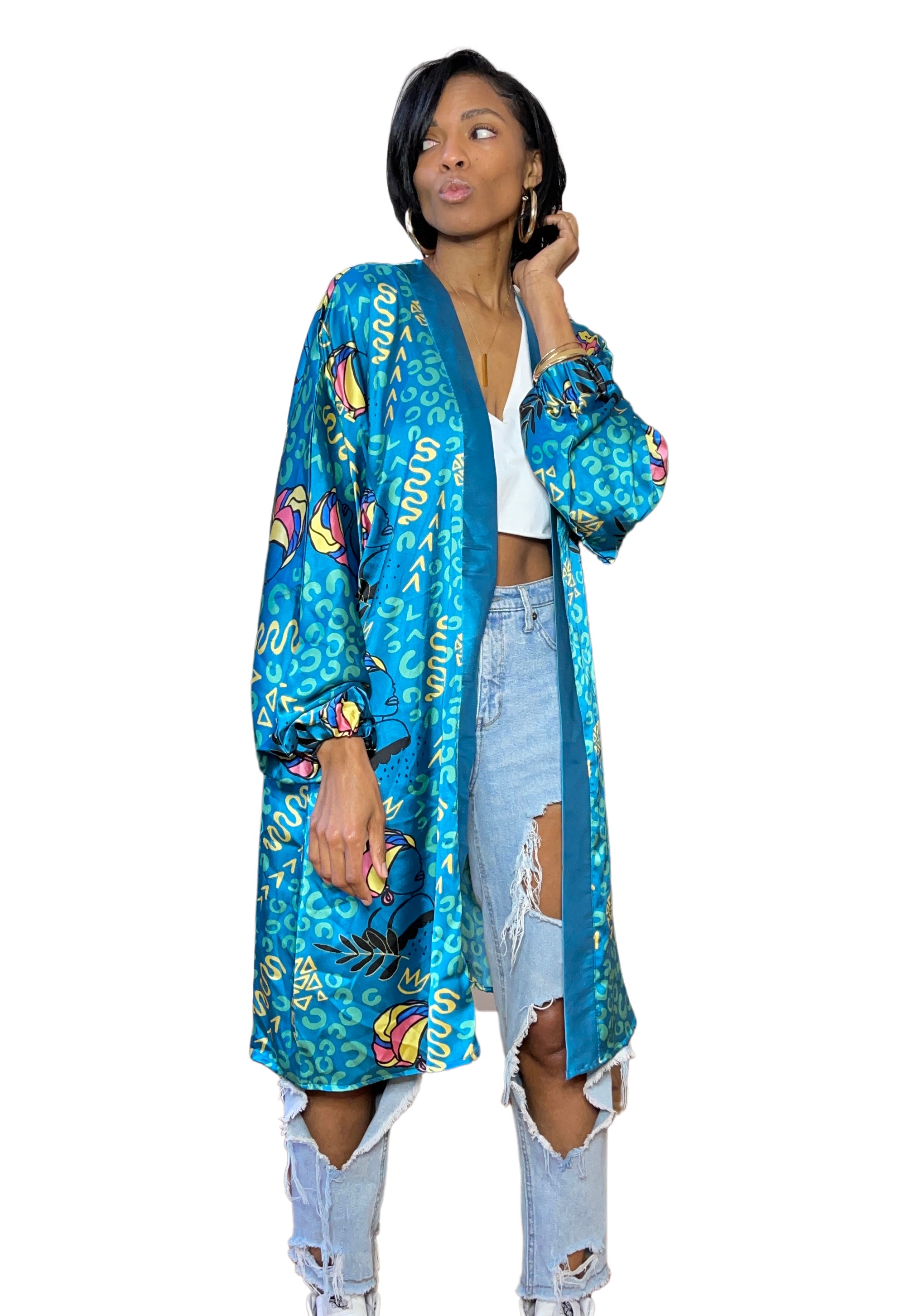 Soul Queen Cuff Sleeve Satin Kimono - Izzy & Liv