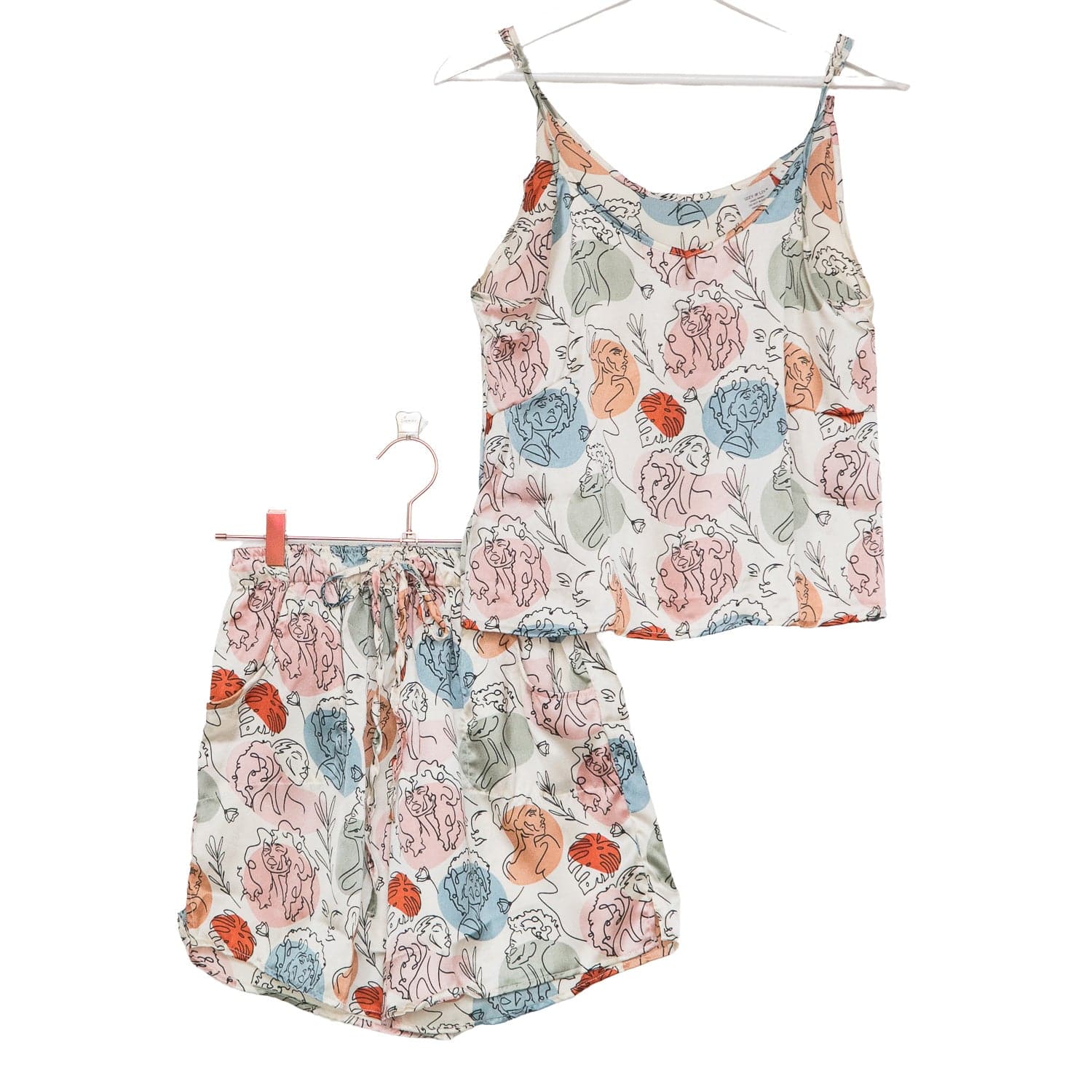 Melanin Faces Abstract Satin Cami + Shorts Set - Izzy & Liv