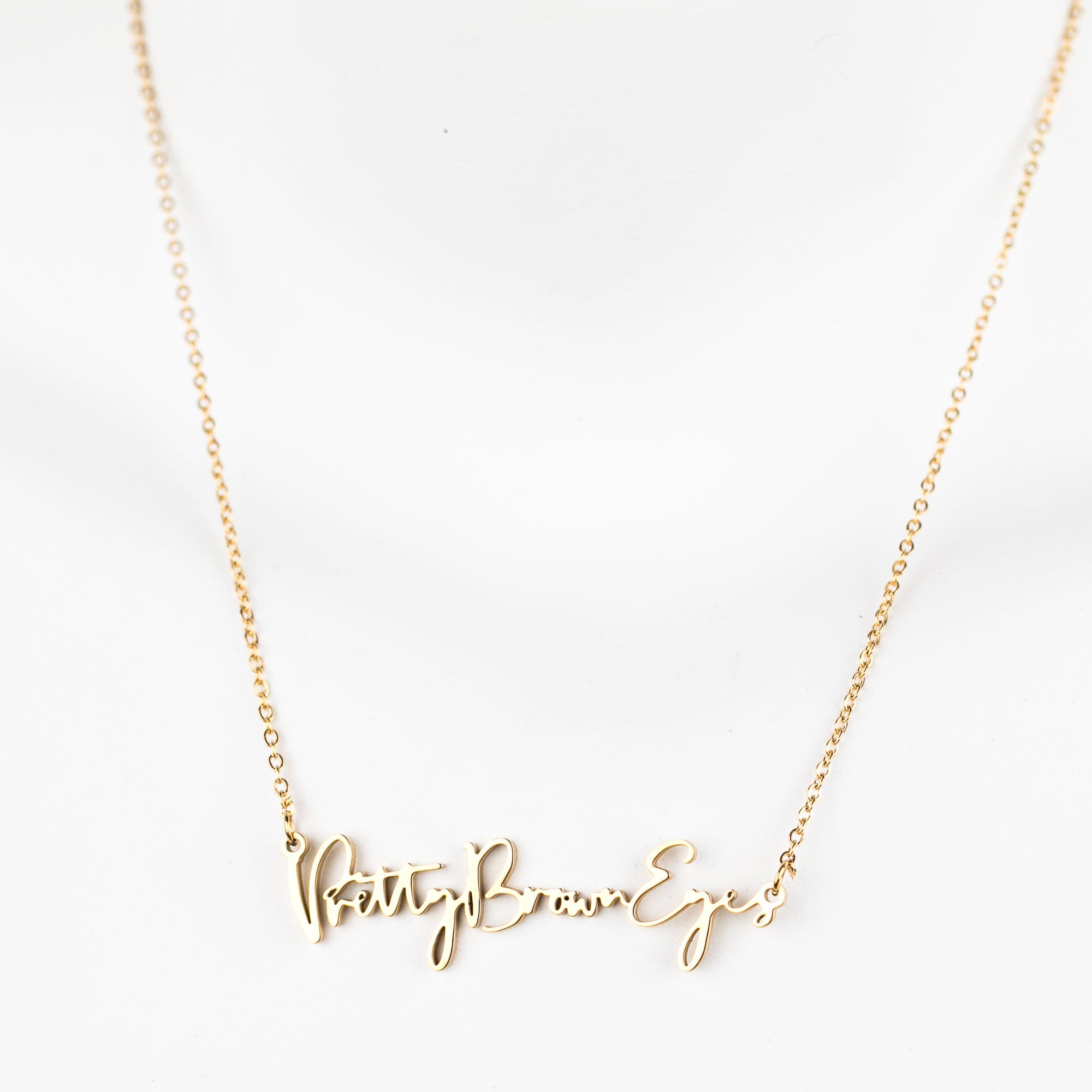 Pretty Brown Eyes Script Necklace (18k gold plated)